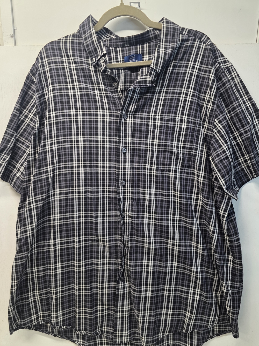 George Men’s 2XL Classic Fit Short Sleeve Plaid Button Down Shirt Black Gray